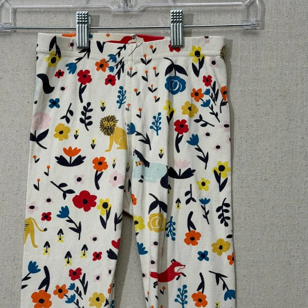 Hanna Andersson Pajama Pants Girls Size 5 White Floral Animal Organic Cotton